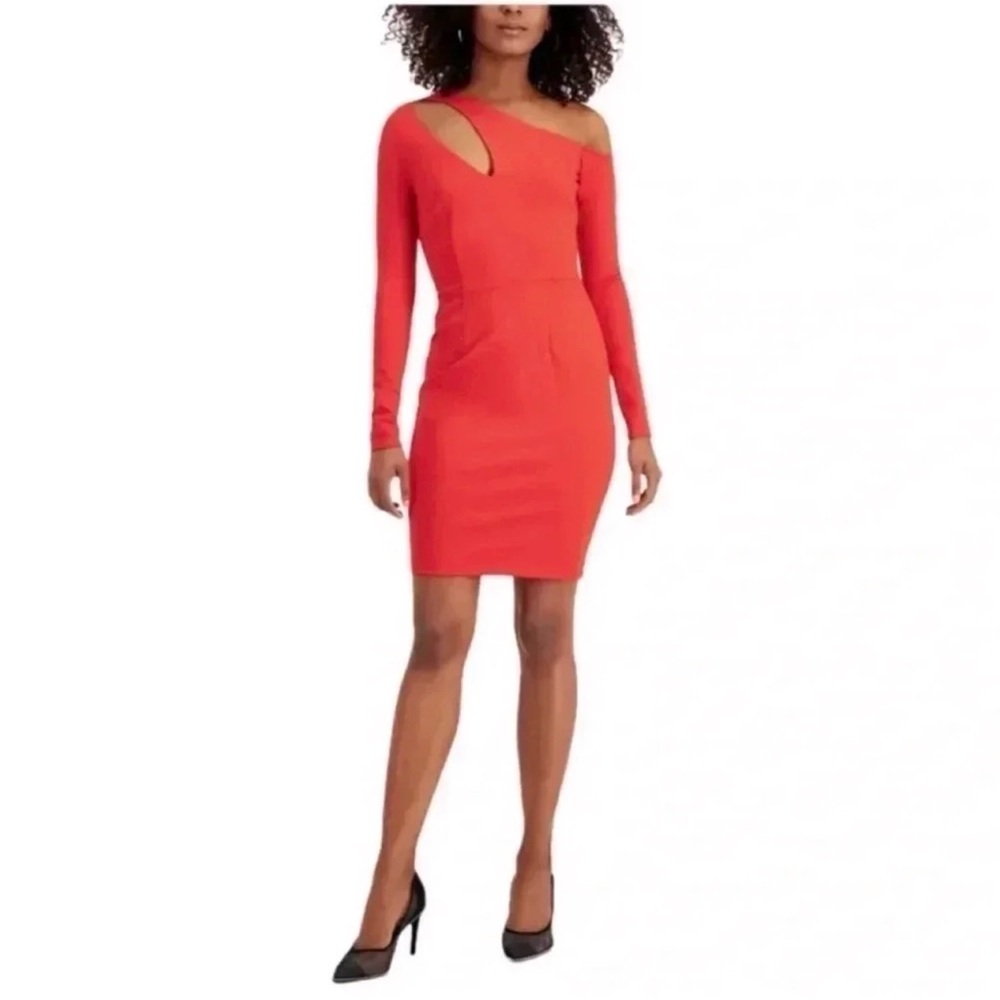 Bar III Orange Dress Asymmetrical Mini Dress Women Size XS Long Sleeves Party